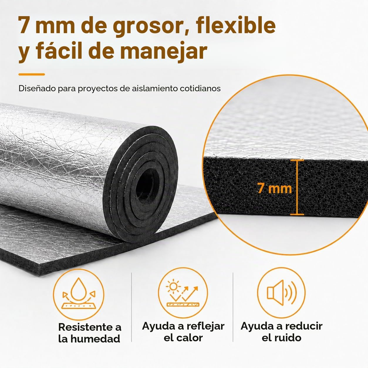 Aislante Térmico Autoadhesivo de 7mm, Panel Reflectante Radiador y Aislante Térmico Persianas, Placas Aislantes de Suelo, Panel Aislante Aluminio y Aislante Acústico Coche, 32cm x 10m