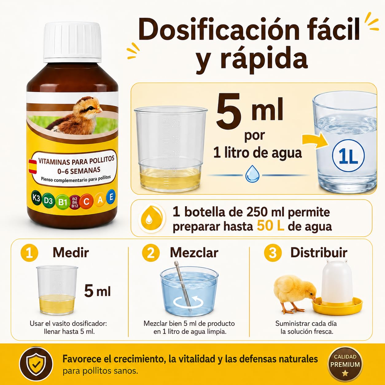 ANI’Nat Multivitaminas para Pollitos 250 ml – Pienso Complementario Líquido para Pollitos 0–6 Semanas – Vitaminas, Betaína y Aminoácidos – para Inicio, Crecimiento y Vitalidad – para Diluir en el Agua