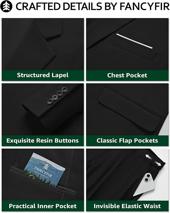 Men's 2 Piece Slim Fit Suit Set One Button Blazer Jacket Pants Tuxedo Set for Party, Wedding and Business Proms