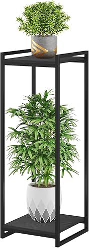 Soporte para plantas de 2 niveles para interiores, estante moderno de 34 pulgadas de alto, organizador de macetas de esquina para sala de estar,