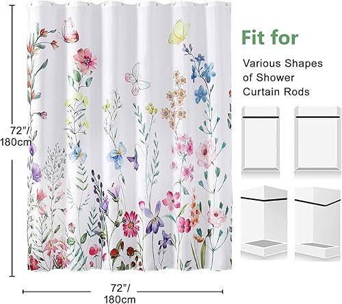 Miniatura 2 de Cortina de ducha floral de poliéster impermeable de 72 x 72 pulgadas, cortinas de ducha para baño, dobladillo pesado. Cortina de ducha de tela