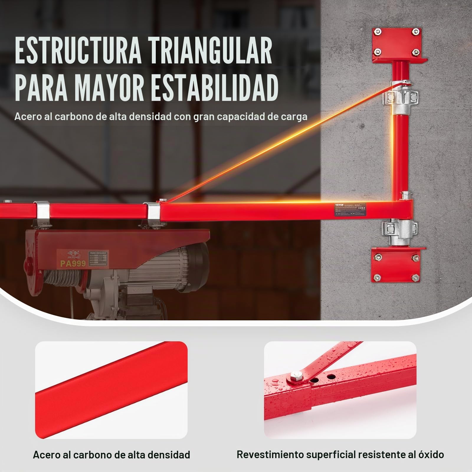 VEVOR Brazo de Soporte de Polipasto Eléctrico, 600KG, Carga Máxima, Brazo Oscilante con Poste, Acero