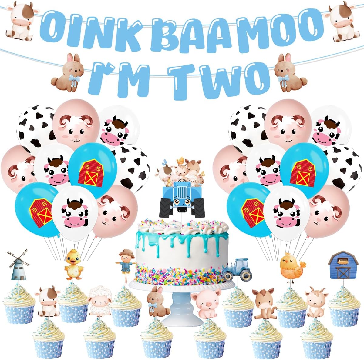 Farm 2nd Birthday Party Decorations Boys Girls Include Oink Baa Moo I’ M Two Banners Cake Cupcake Toppers Balloons Farm Moo Moo Im Two Birthday Theme Party Supplies