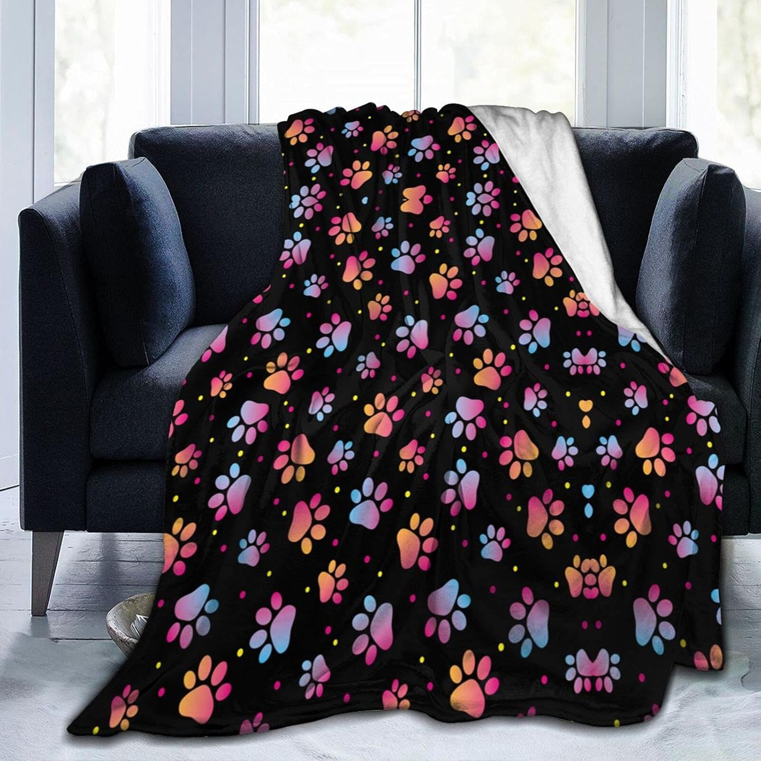 Cute Dog Paw Print Theme Blanket 50x60-Inch – Lightweight and Compact for Easy Folding, Anti-Pill, Wrinkle-Resistant, and Shed-Proof Fabric, Perfect for Sofa, Chair, Bed, Office, or Travel