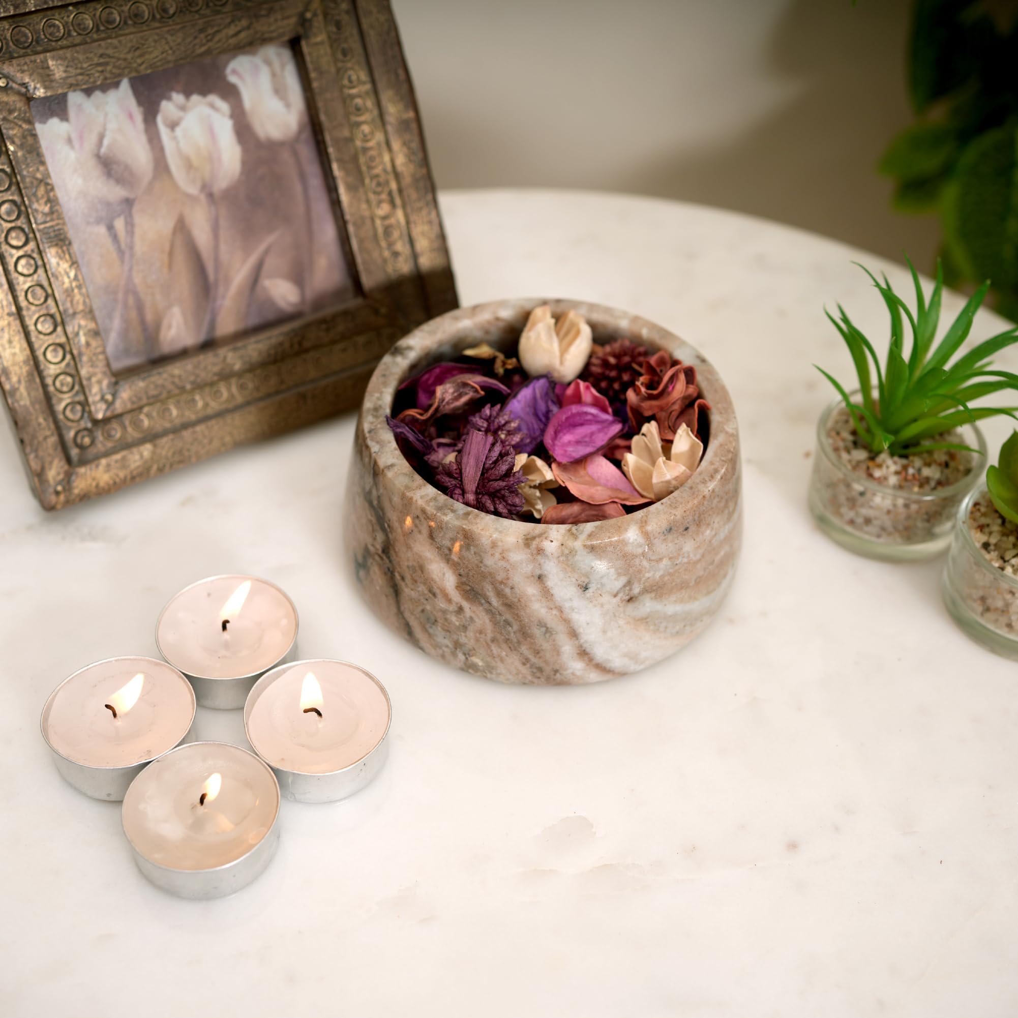 Little eXtra Handicraft Marble Rock Bowl, Fruit Bowl, Decorative Key Bowl, Jewellery Display, Vanity Tray, Platter for Home Decor, Housewarming Gift - Brown-image-20