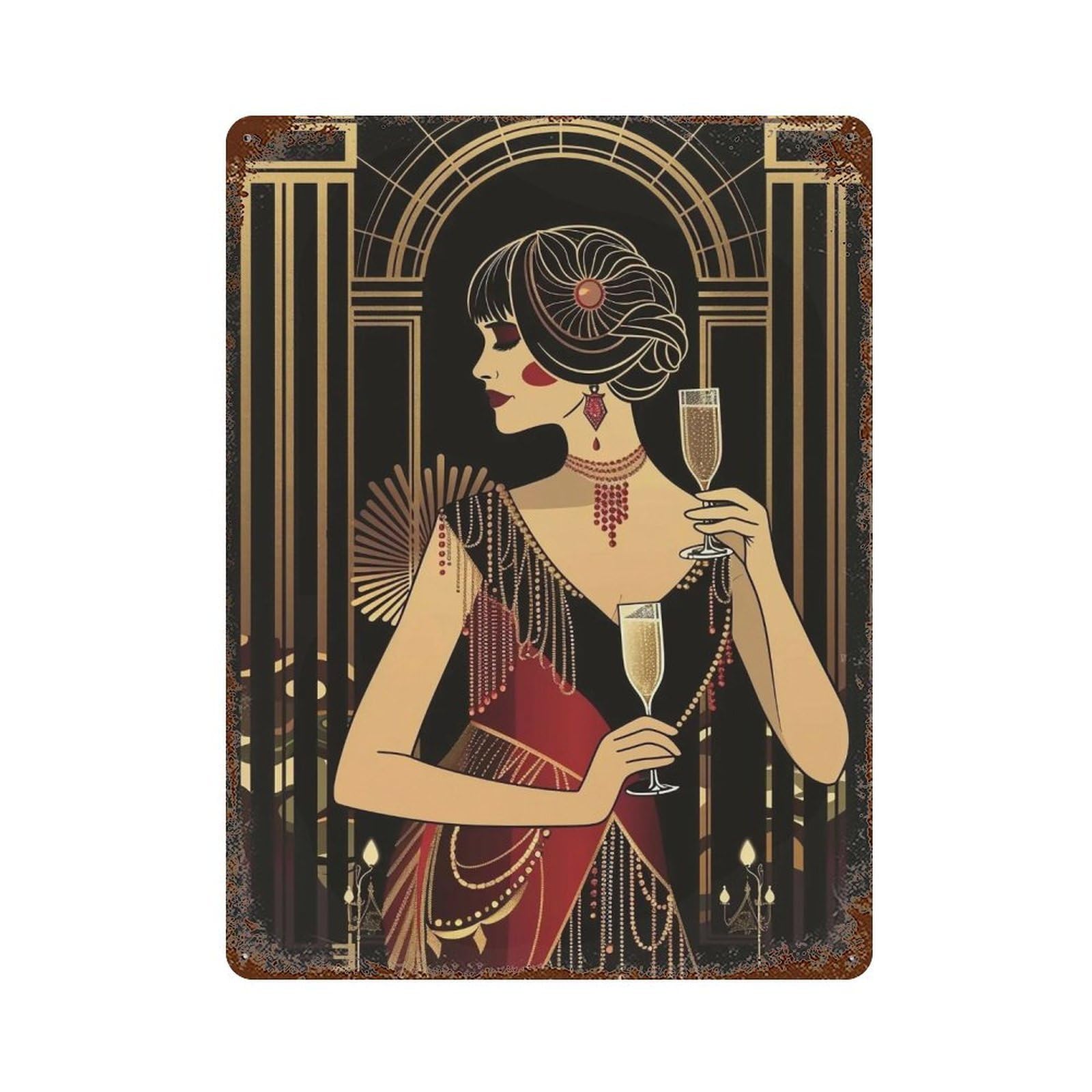 FHUYEURHRY Flapper Woman 02 Wall Decor Retro Iron Vintage Art Metal Tin Sign Poster Modern Home Cofffee Club Art Bar Shop Decorations Style 40x30cm