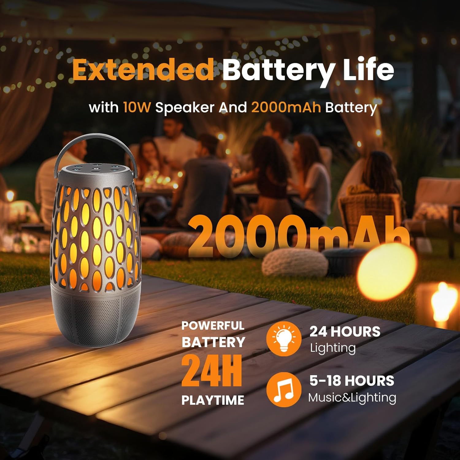 Outdoor LED Flame Speaker,Waterpoof IPX6 with Flame Lights,10W HD Stereo Sound, BT 5.3 Multi-sync up to 100 ,Atmospere Wireless Speaker Gifts for Women Men,Decorations for Patio Party - Image 2