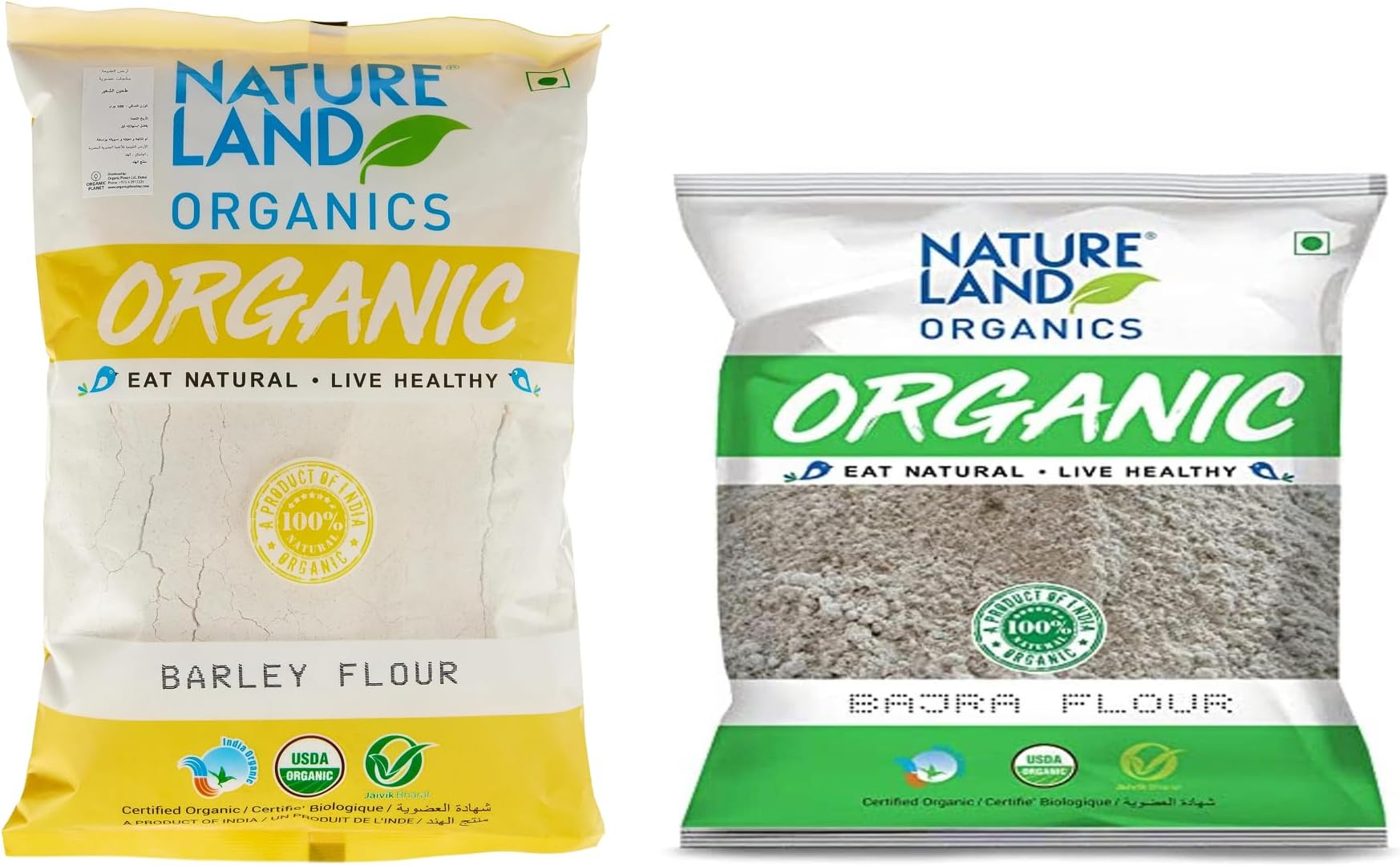 Natureland Organic Barley Flour/Jau Flour 500 Gm - Healthy Organic Flour & Natureland Organics Bajra/Pearl Millet Flour 500 Gm - Organic Flour