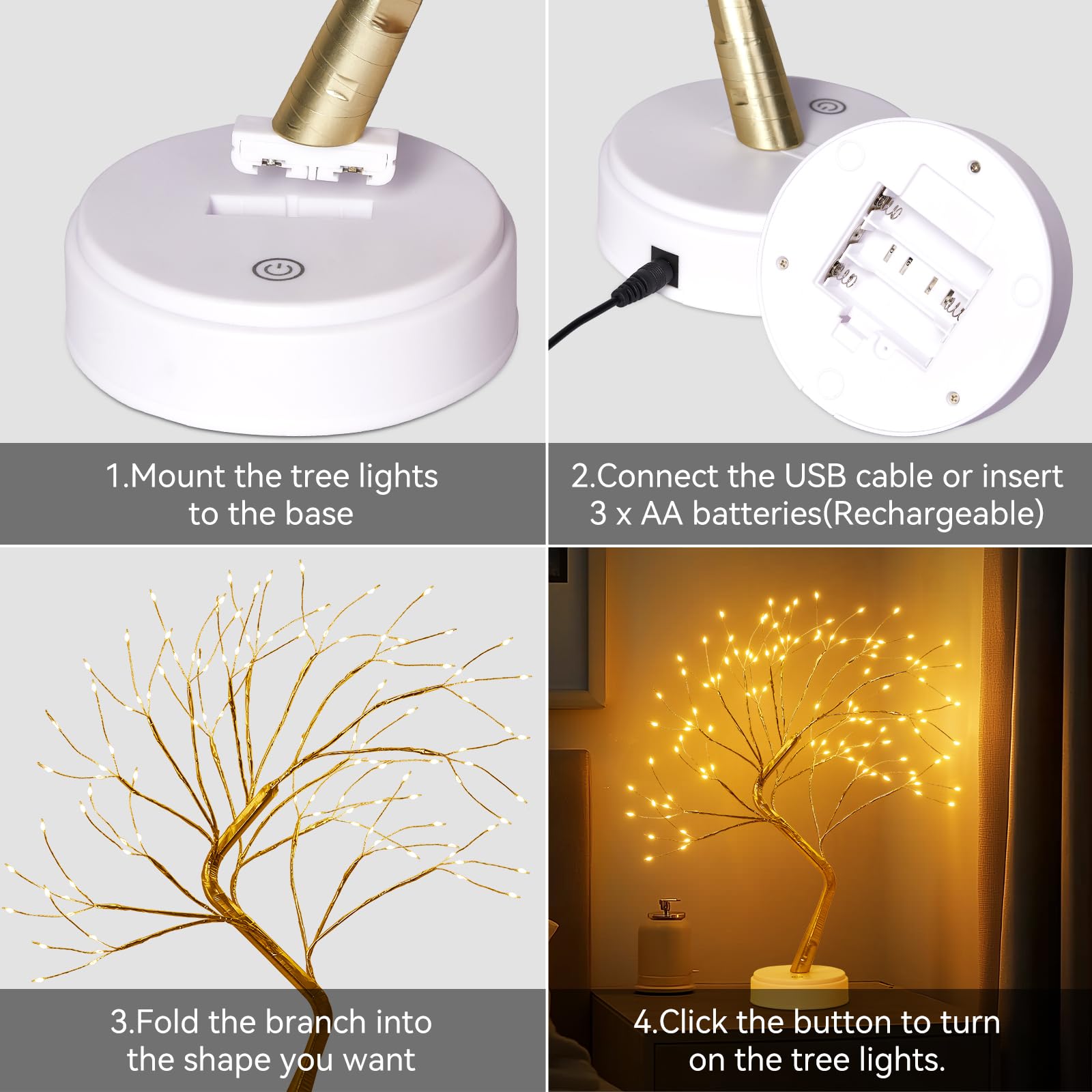 LED Lichterbaum Mit 108 LEDs – Warmweiß, Verstellbare Äste, USB/Batteriebetrieb, Für Weihnachtsdeko & Nachtlicht, 2 Modi