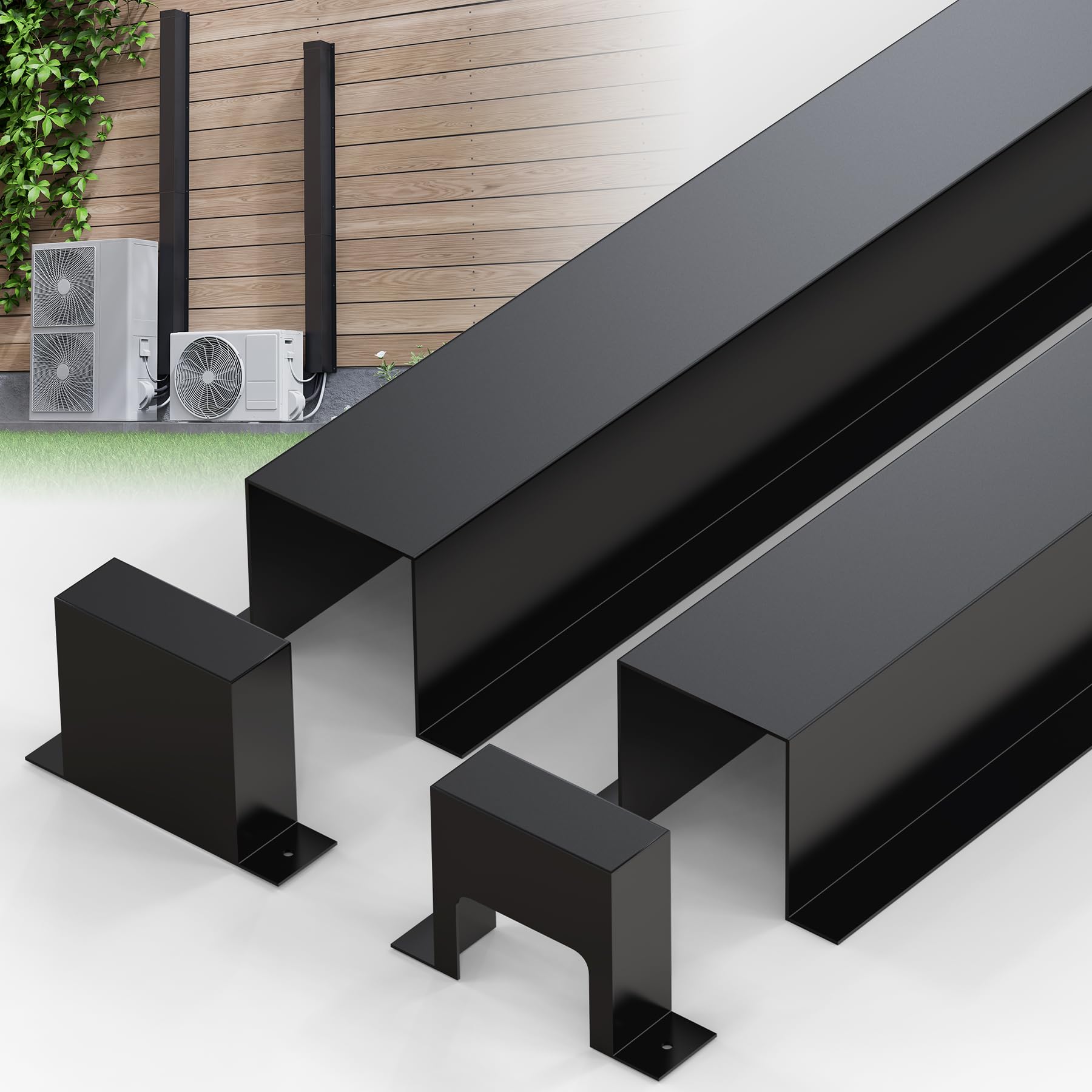 Photo 1 of GCGOODS Metal Line Set Cover Kit with End Cap, 4" W x 4" D Decorative Lineset Cover for Ductless Mini Split Air Conditioner Heat Pump System and Central Air Conditioner, Black