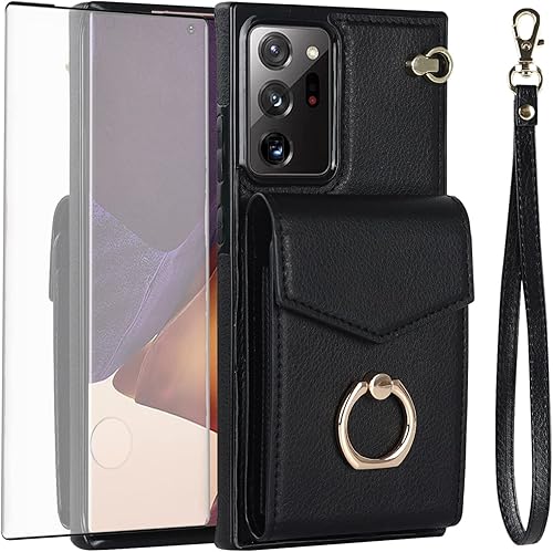 Asuwish Funda para teléfono Samsung Galaxy Note 20 Ultra 5G, funda tipo cartera con protector de pantalla y anillo de bloqueo RFID, tarjetero para