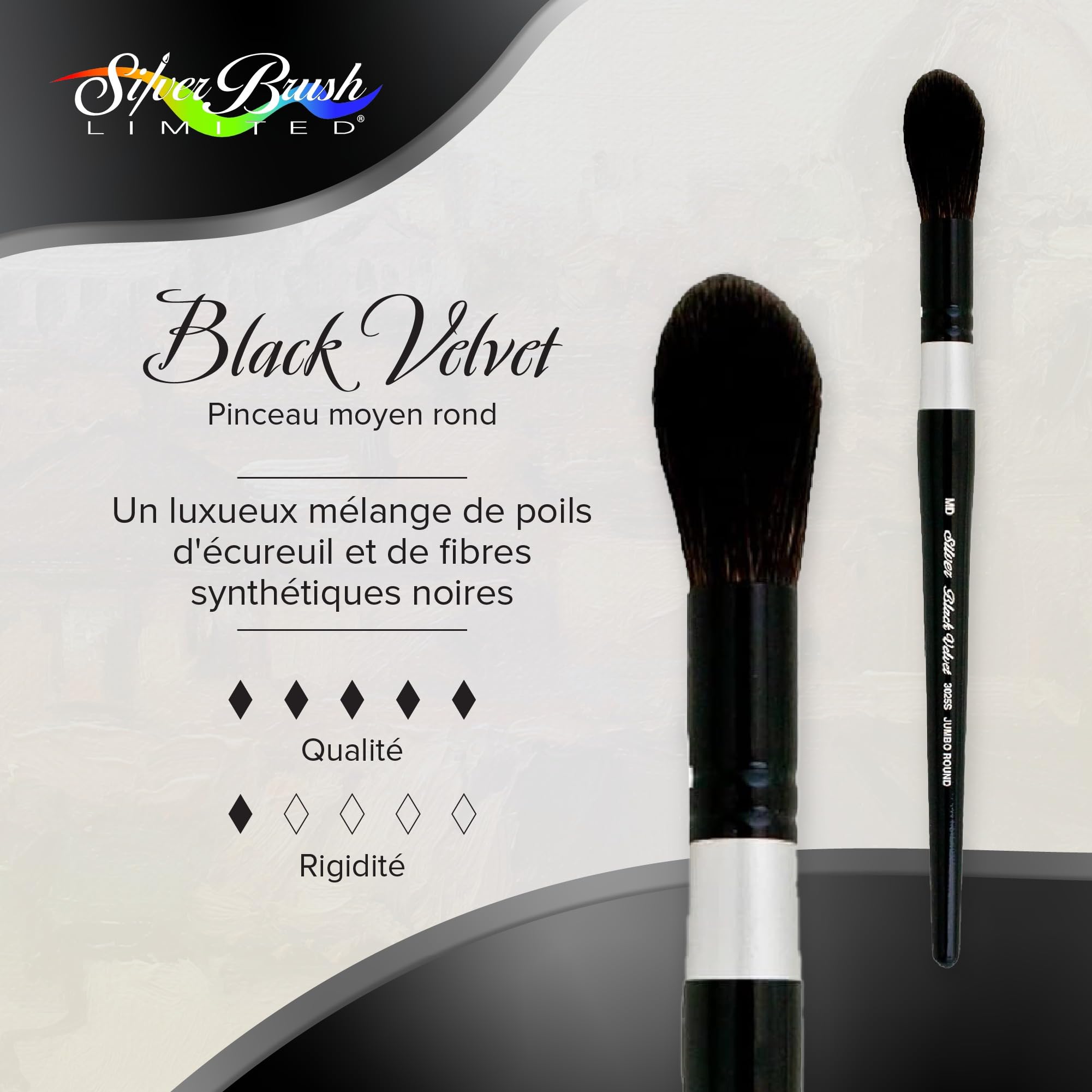 Argent Brosse Jumbo Brosse Ronde à Manche Court, écureuil et mélange synthétique, Noir, Taille M