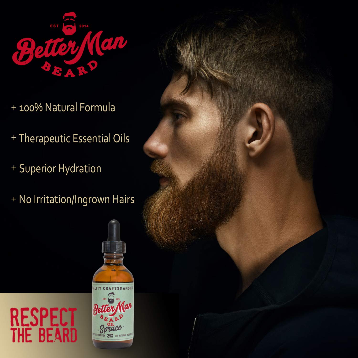 BETTER MAN BEARD Spruce Beard Oil - 2 oz All-Natural Leave-in Beard Conditioner with Therapeutic Grade Essential Oils & 100% Natural Formula - OIL-SPR2