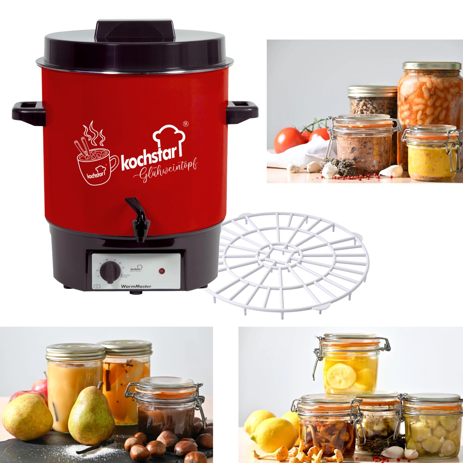 Kochstar WarmMaster A Einkochautomat 27 l 1800 W Rot emailliert mit Zapfhahn Thermostat