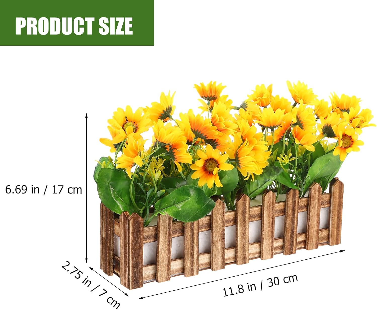 Artificial Sunflower Plant with Fence Pot Low Maintenance Fake Sunflower for Classroom Corner Home Office Decorative Potted Plant Simulation Flower Bonsai 6.63X6.63X2.73 Inches