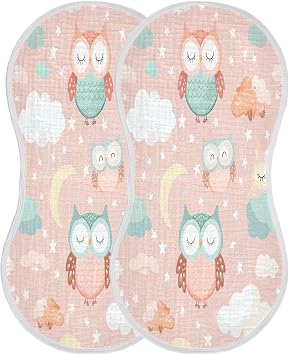 Kigai Cute Olw Baby Burp Cloths for Newborn Boys and Girls Super Soft and Absorbent Muslin Baby Burping Cloth Baby Burping Rags Washcloths 2Pack