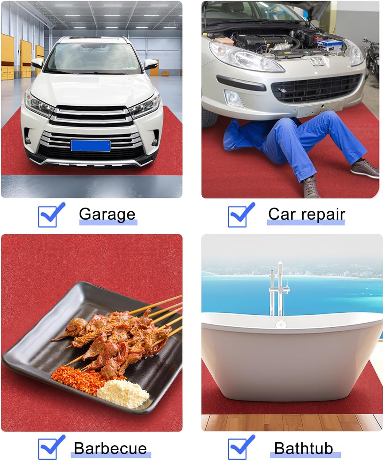 Extra Large Garage Flooring Oil Spill Mat Absorbent Floor Mats Under Car, Red Garage Carpet Parking Rug for Oil Drip Change, Waterproof Non Slip Covering 7.4x17ft
