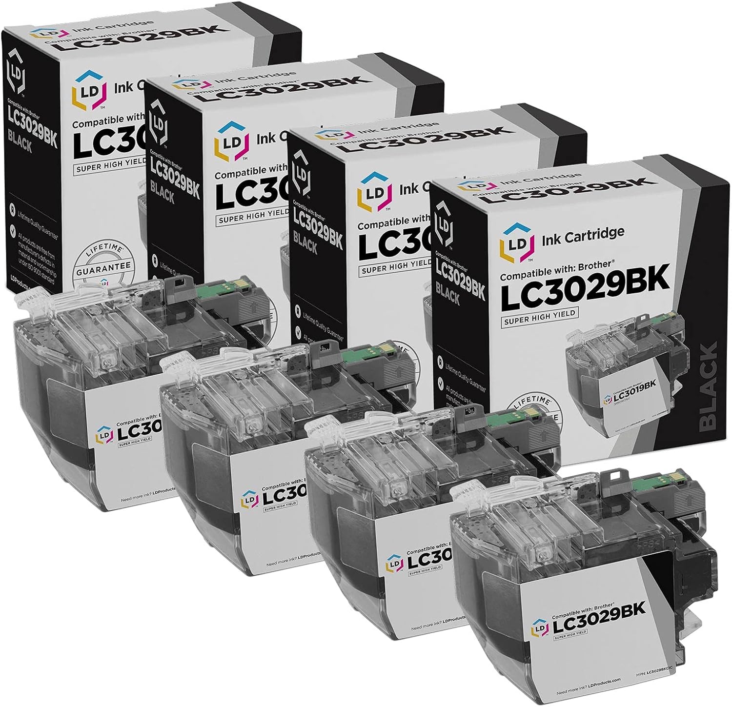 LD Compatible Ink Cartridge Replacement for Brother LC3029BK Super High Yield (Black, 4-Pack) Compatible with DCP-J152W MFC-J245 MFC-J285DW MFC-J450DW MFC-J470DW MFC-J475DW MF