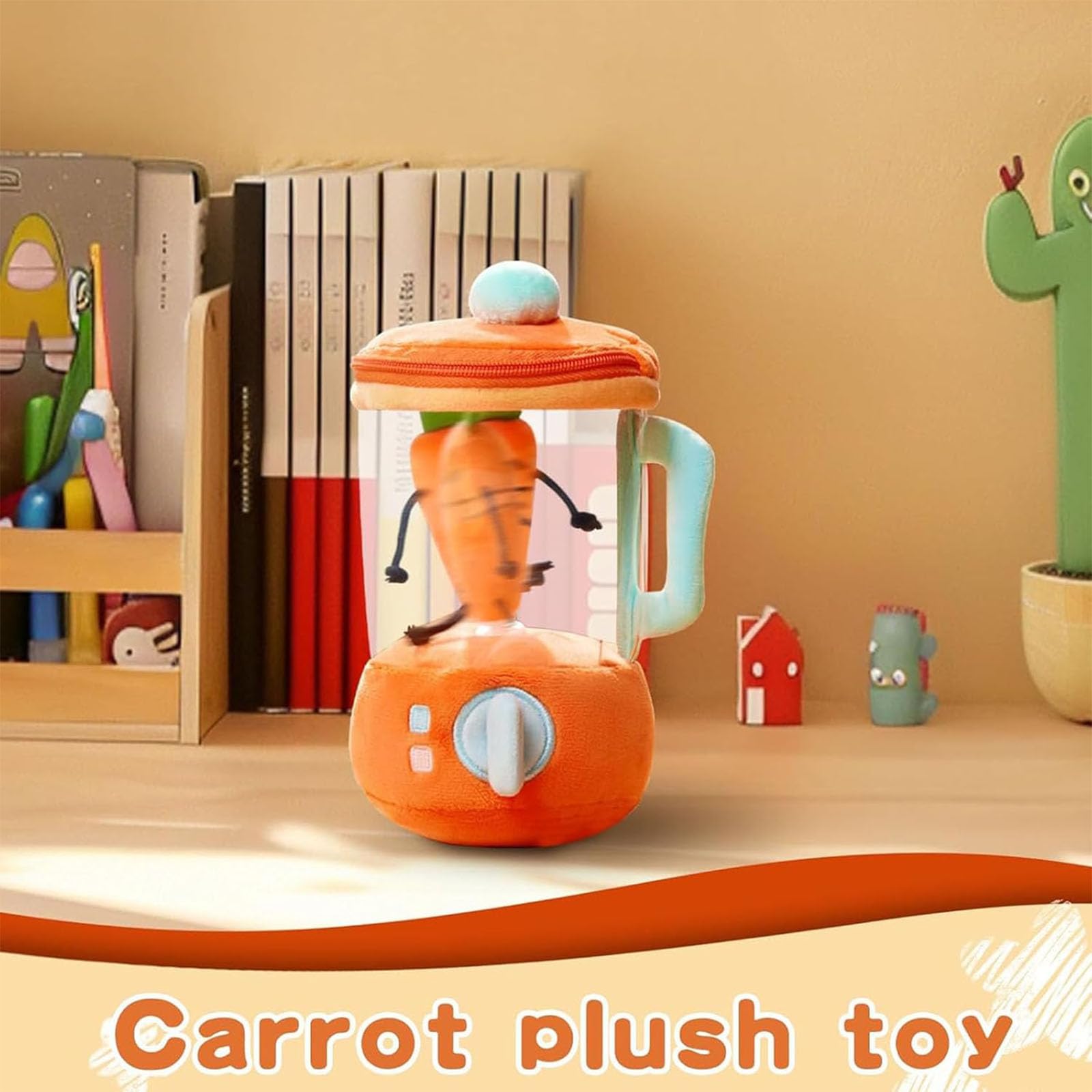 Peluche Blender Carotte Tournante – Carotte Dans Un Mixeur Avec Zip De Rangement Et Clip Porte-clés – Déco Bureau Rigolote Et Cadeau Pour Enfants - 9