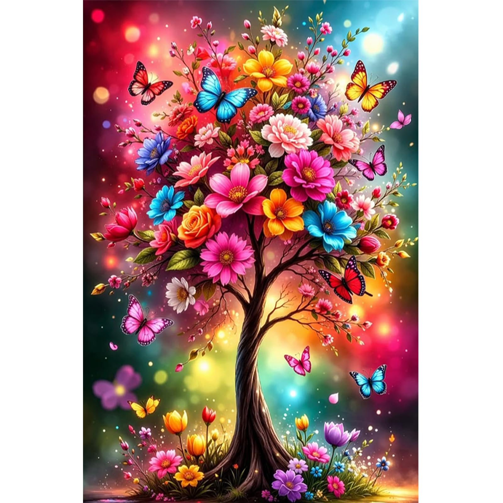 Poetrydraw Flower Tree 5D Round Drill Diamond Art Kit 40X60cm Large Diy Paintings For Adults & Beginners Gift