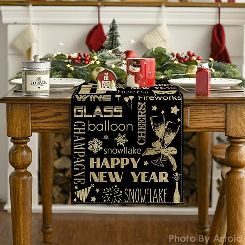 Miniatura 7 de Artoid Mode Cheers Firework 2025 - Camino de mesa con lema de Año Nuevo, decoración de mesa de comedor de cocina de invierno de temporada para