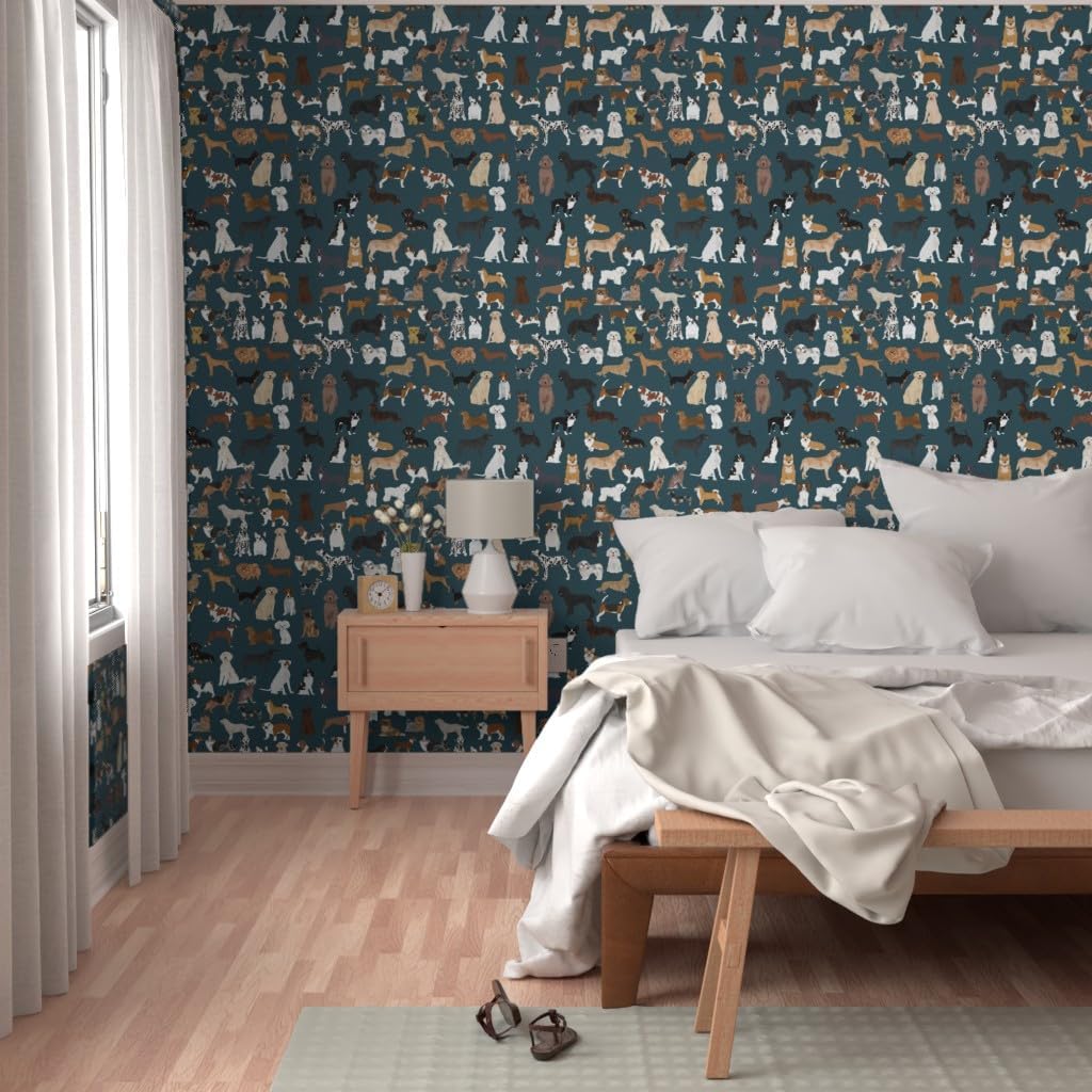 Peel & Stick Wallpaper Swatch - Dog Breeds Navy Blue Rescue Dogs Pet Lover Puppy Custom Removable Wallpaper by Spoonflower