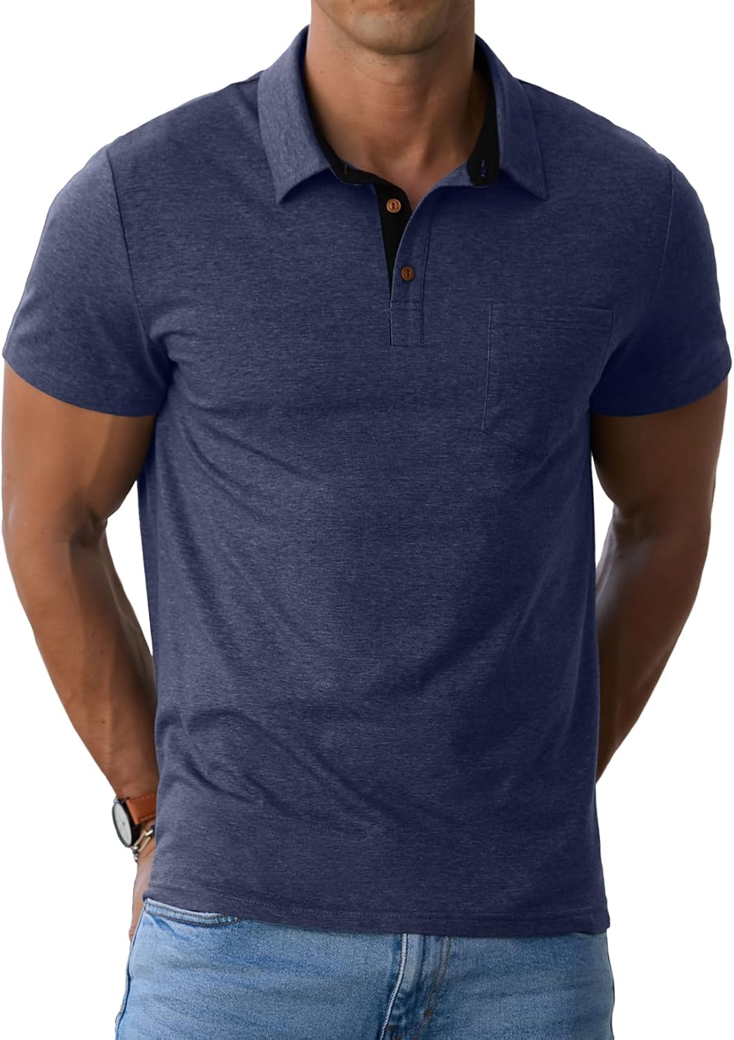 Sailwind Men's Cotton Polo Shirts Short Sleeve Casual Summer Shirts Classic Collared Golf Shirt with Pocket