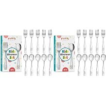 PLASKIDY Kids Silverware Stainless Steel Set of 10 Toddler Utensils Forks and Spoons - Dishwasher Safe Kids Flatware Set Childrens Safe Cutlery Set Pack of 2