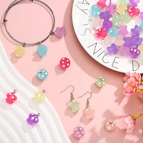 Miniatura 6 de Junkin Dijes de hongos luminosos de resina con dije de hongo, lindas cuentas de hongo, encantadores colgantes de joyería para pulseras, collares,