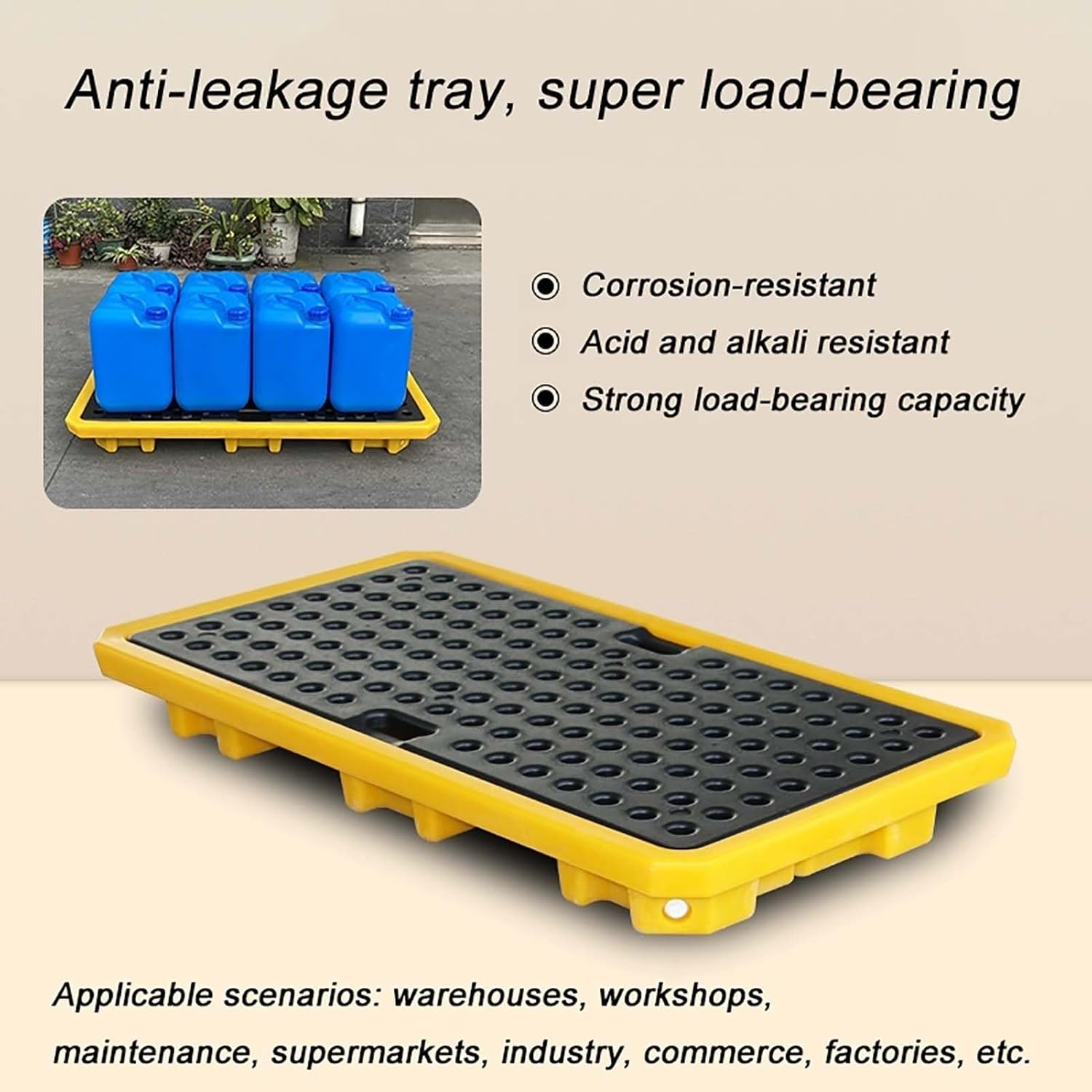 Stackable Spill Containment Platform, Modular Grating Pallet for Liquid Spills, 72X72X15.5Cm, Yellow & Black, Heavy-Duty Outlet Spill Platform, Ideal for Safety and Stora-34x34x6.5