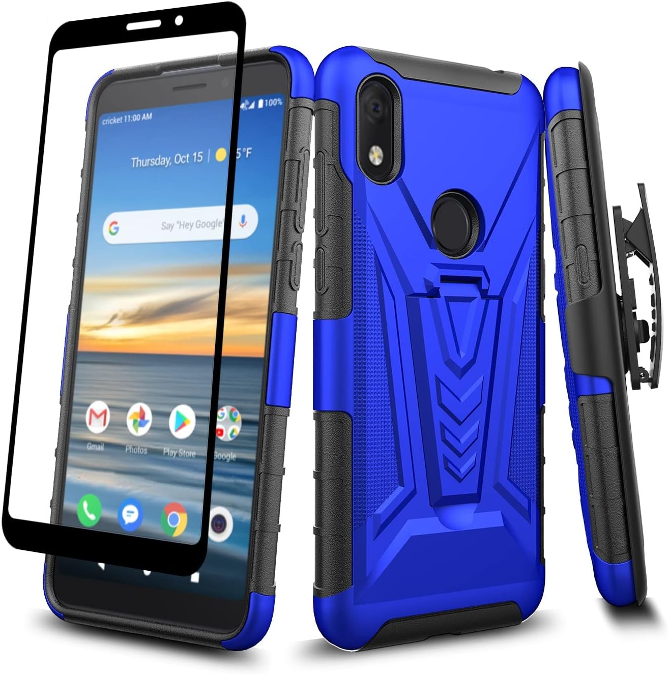 Case for Jitterbug Smart3 / Lively Smart3 Phone Case with Tempered Glass Screen Protector Hybrid Cover with Kickstand Belt Clip Holster for Jitterbug Smart 3 (2021) - Blue