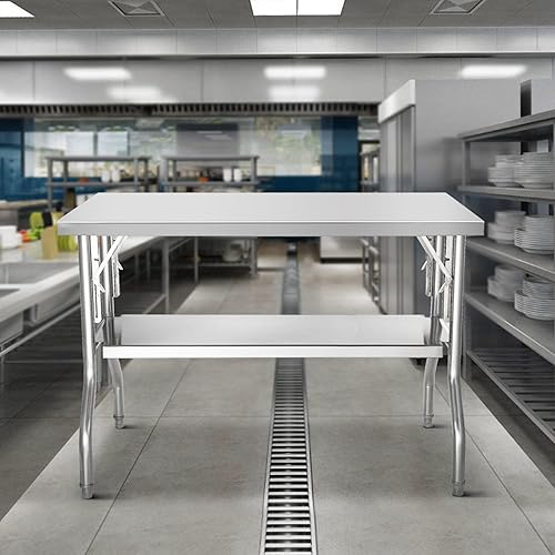 Miniatura 2 de Mesa plegable de acero inoxidable resistente con carga de 772 libras, mesa de trabajo de cocina, isla de cocina de acero inoxidable plateado, mesa