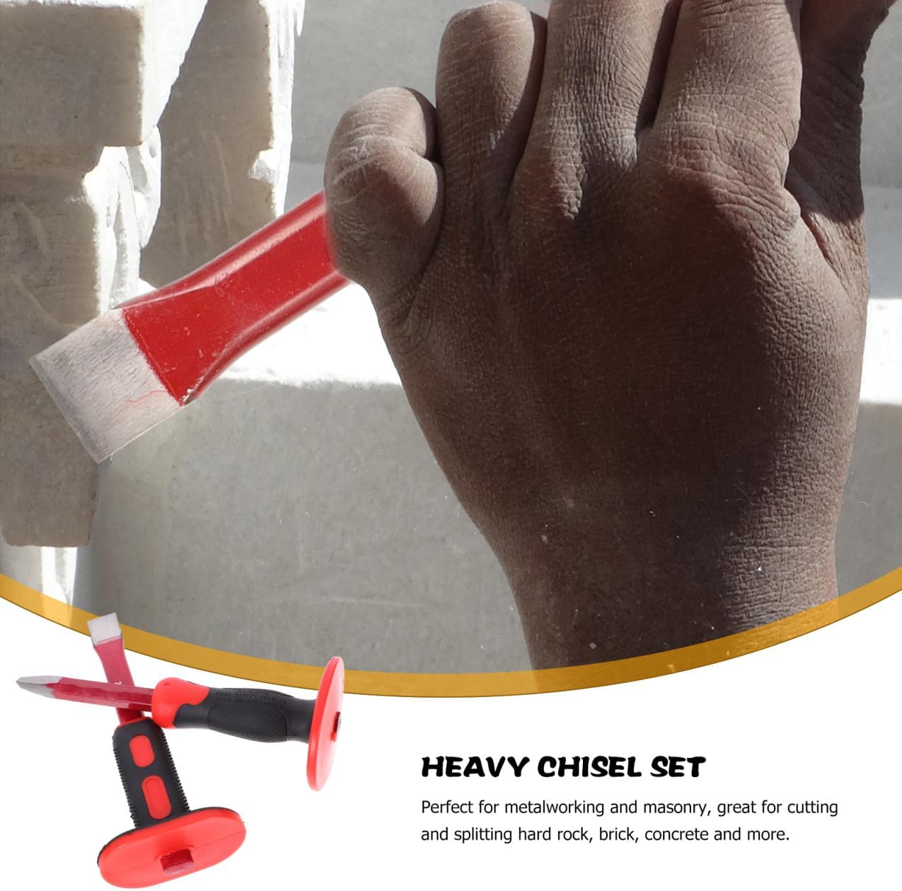 Kichvoe 1Set Rock Chisel Set Heavy Duty Concrete Chisel Tool with Protective Hand Guards Ergonomic Design for Metalworking Masonry and Hard Rock Cutting
