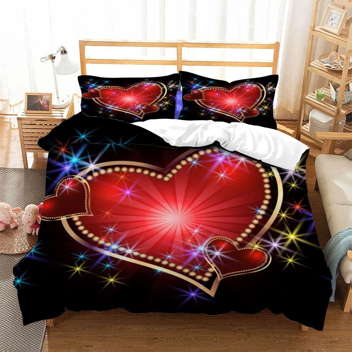 3D Printed Duvet Cover Love Pattern Printed Bedding Duvet Cover with Zipper Closure Soft Microfiber（240x220cm）