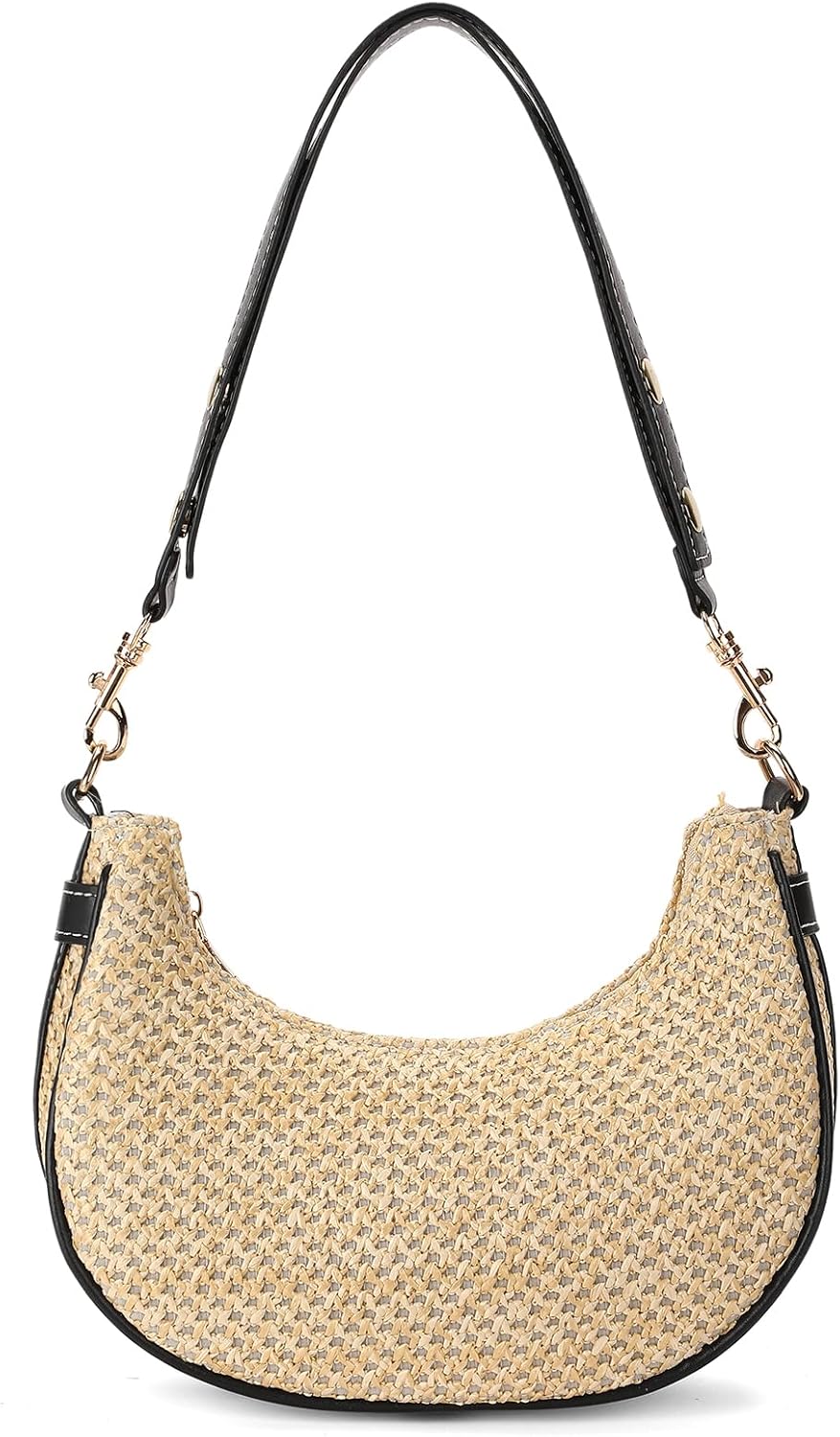 Cute Shoulder Bag for Women Woven Straw Beach Clutch Purse Lightweight Underarm Handbag with Adjustable Strap