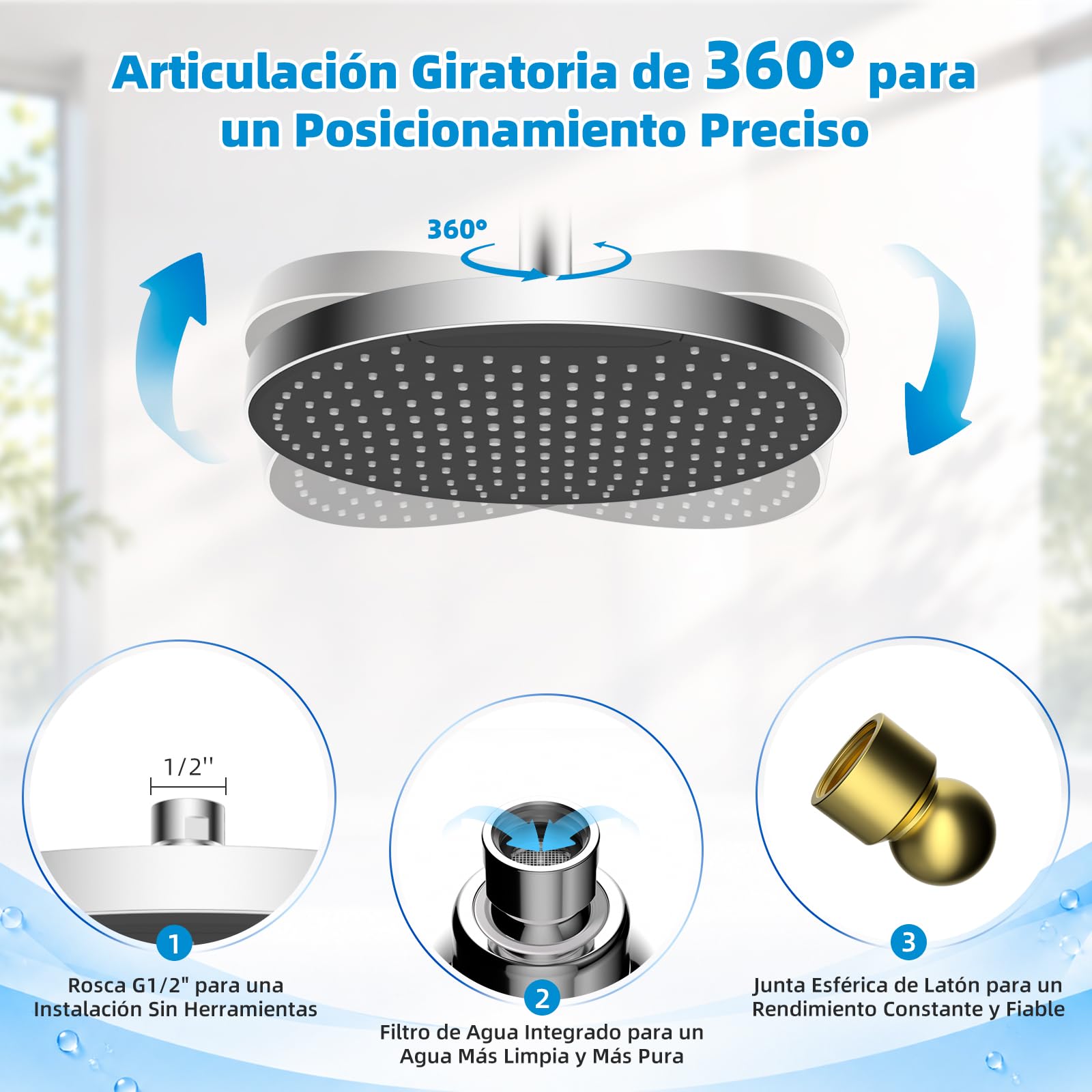 Hibbent Rociador de Ducha de Lluvia 10 Pulgadas, Anticalcáreo, Cromado