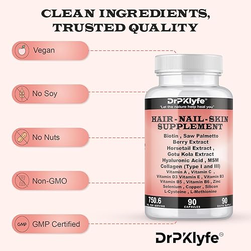 Miniatura 6 de Cápsulas de suplemento para cabello, uñas y piel biotina, colágeno, péptidos de colágeno, ácido hialurónico, biotina, vitamina A, C, B5, B6 Saw