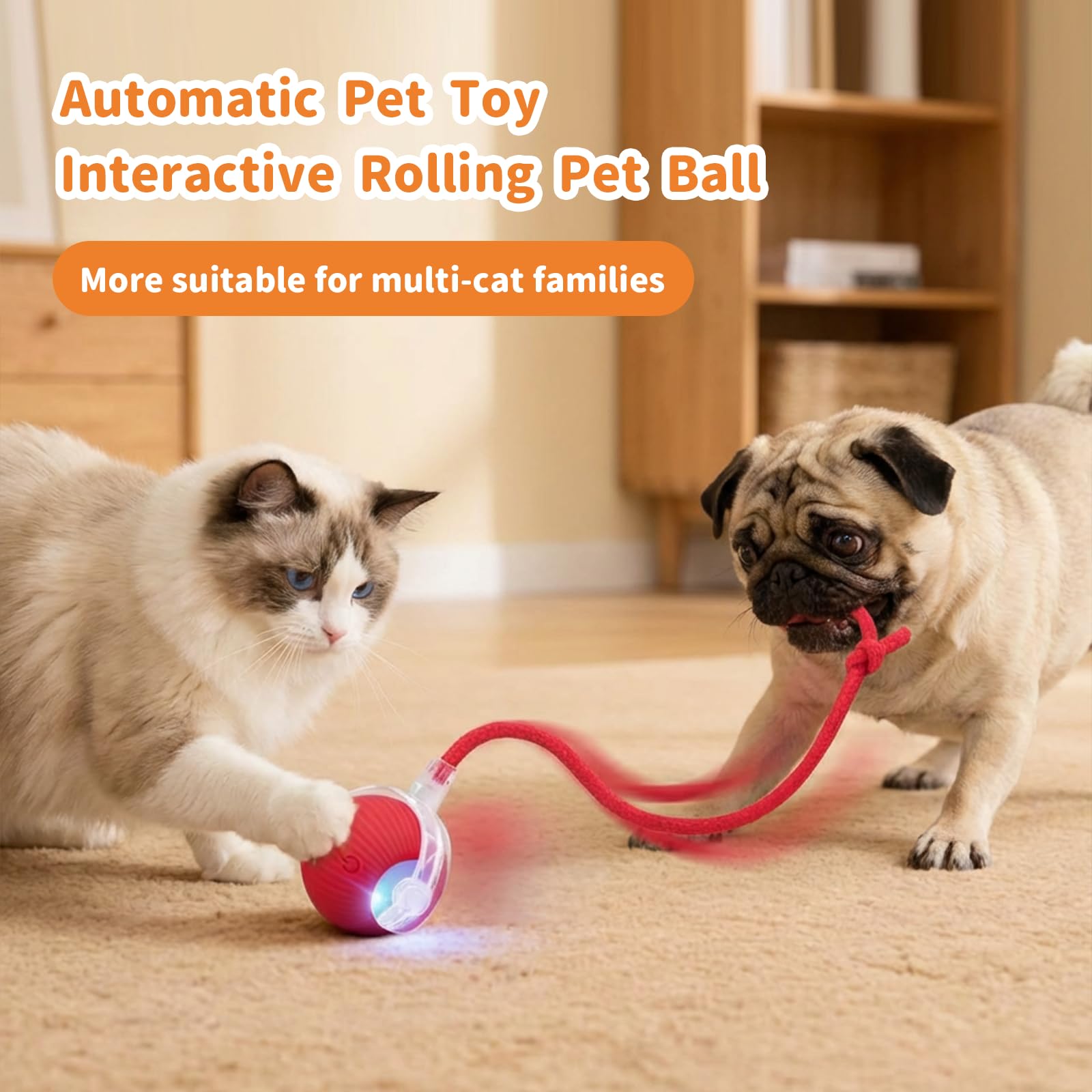 Interactive Cat Toys for Indoor Cats Smart Automatic Ball Rolling for Bored Kitten Pet Upgraded Speedy Moving Chase Dogs Toy Valentine's Day Gift Red - image 6