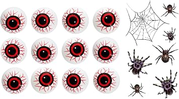Yeahgoshopping Plastic Eyeballs Halloween Ping Pong Fake Zombie Balls for Cat Toy, Decor or Table Tennis Playing - 12 Pcs Random Color + 1 Spider Tattoo