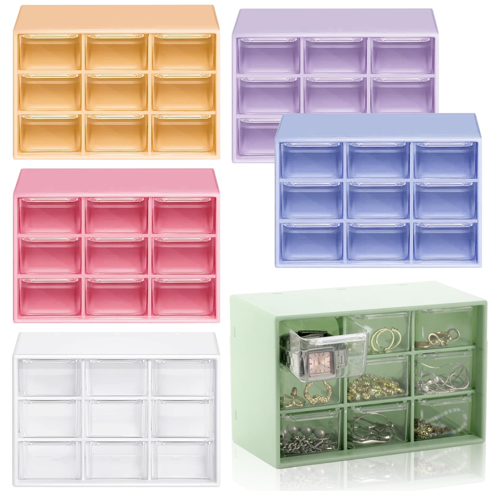 6 mini cassetti portaoggetti per insegnanti con 9 cassetti trasparenti, piccoli cassetti in plastica, organizer per scrivania per insegnanti, per aule e ufficio (17,8 x 9,9 x 11,9 cm)