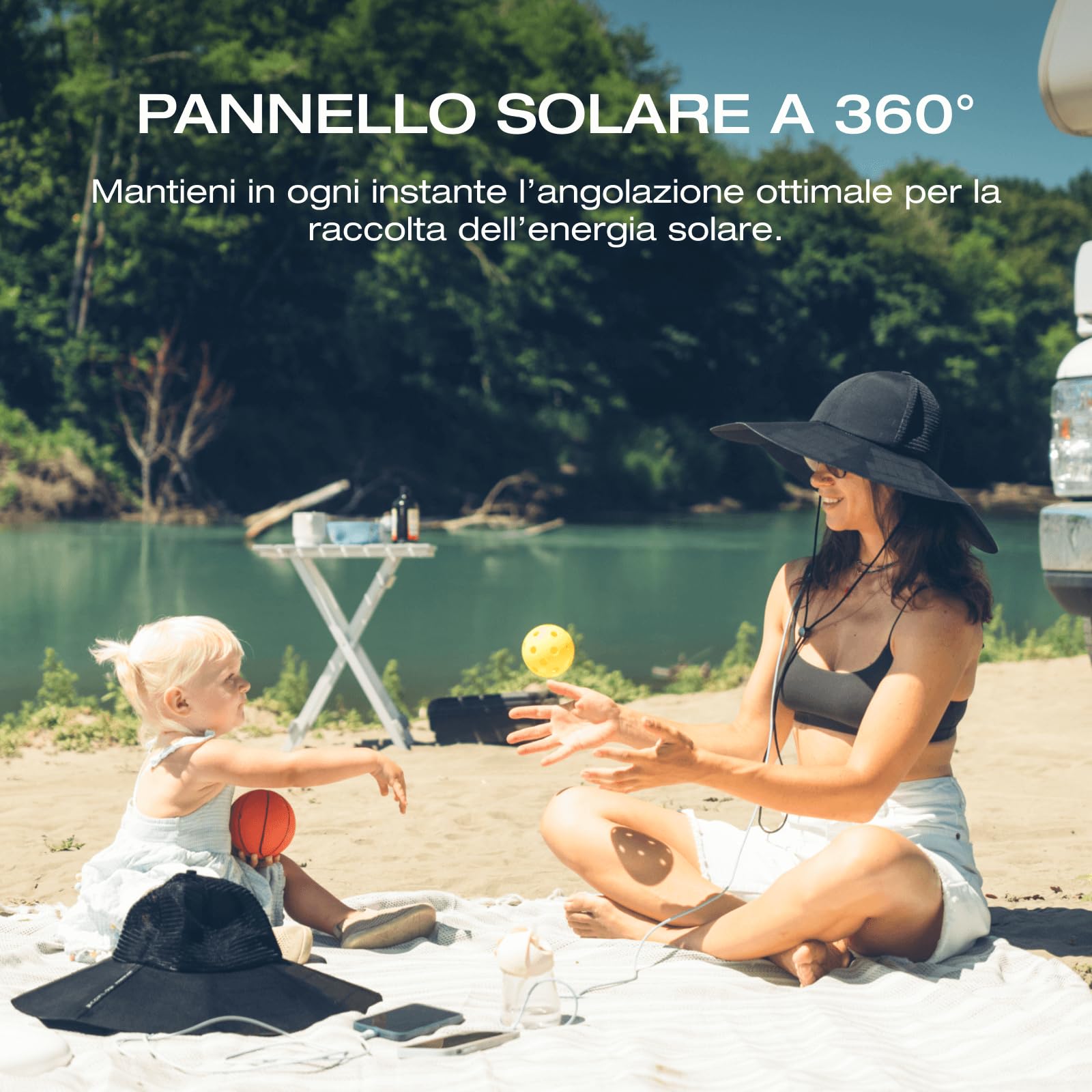 EcoFlow Cappello Solare(M-L) con Generazione di energia Solare a 360 Gradi, Impermeabile, Ultra Leggero, con Doppia Porta USB-A e USB-C, per Escursionismo, Pesca e in Spiaggia