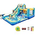Yaheetech Inflatable Bounce House, Water Bouncer Castle for Kids Aged 3-10 W/Splash Pool, Toy Market Stand, Bouncer Area, Slide, Climbing Wall, Storage Bag, 520W Blower for Outdoor Backyard