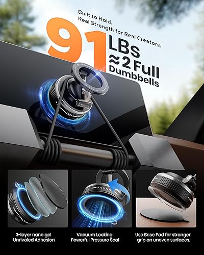 Miniatura 3 de Soporte magnético ultra fuerte para teléfono para automóvil, iPhone 17, soporte de coche 360 con ventosa de vacío ajustable,