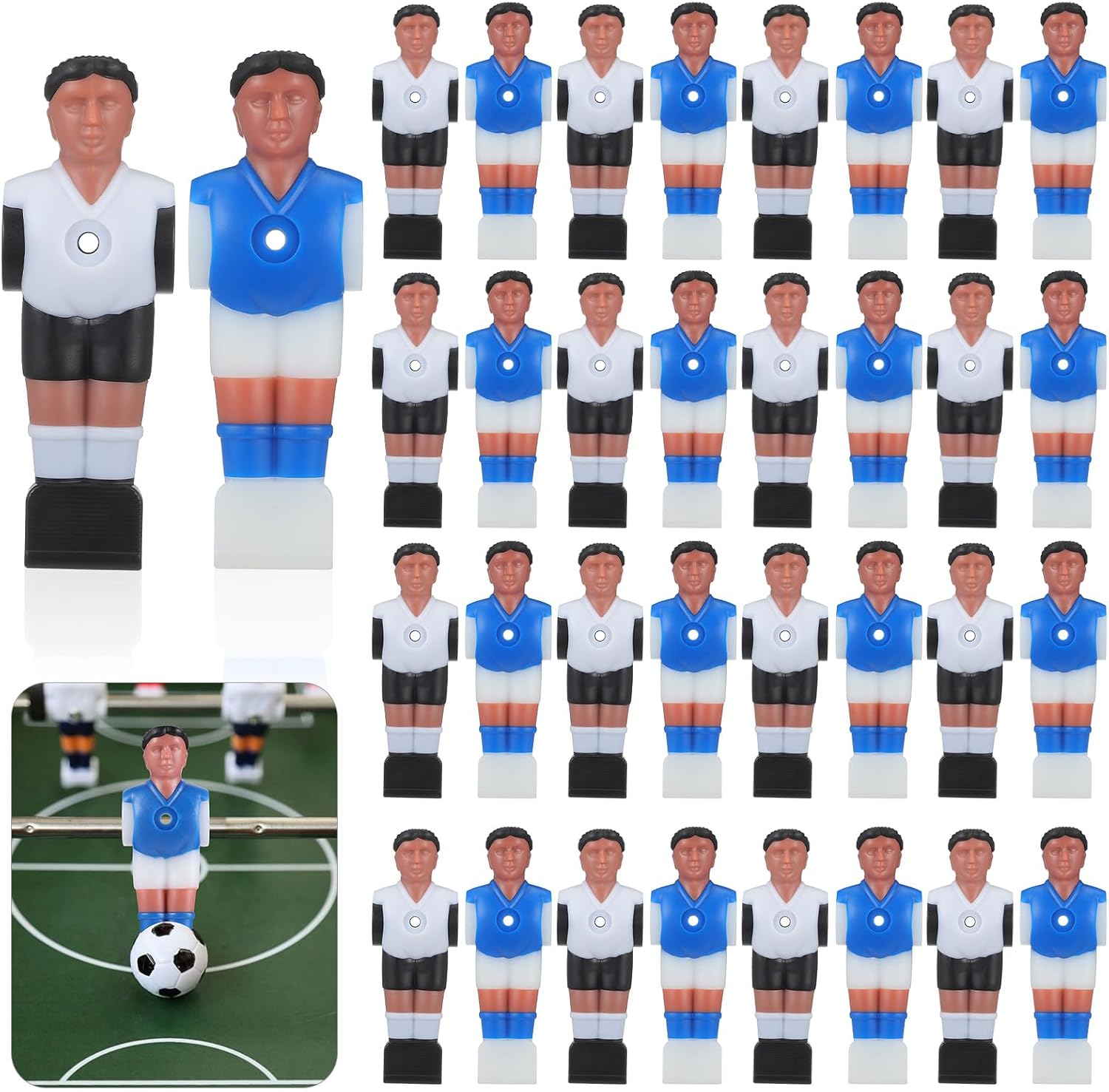 BESPORTBLE 24 Pcs Foosball Table Replacement Players for Standard Rods - Durable ABS Soccer Men Guys Athletes for Foosball Games - Futbolito de Mesa Parts, Gift for Kids Adults, Blue & Black