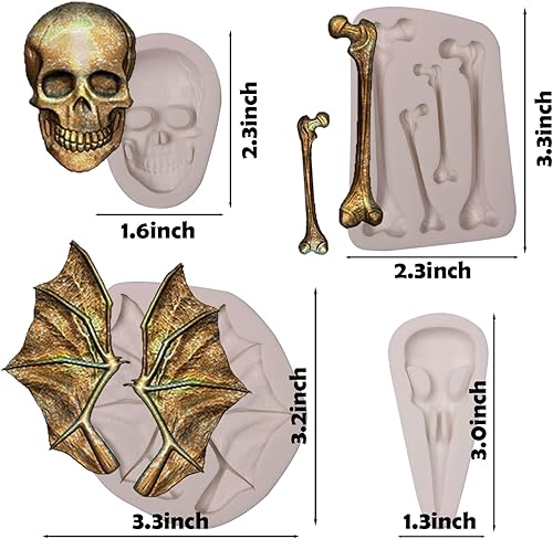 Miniatura 2 de Moldes de silicona para fondant de calavera y huesos, alas de murciélago de Halloween, moldes de chocolate para decoración de pasteles, dulces,