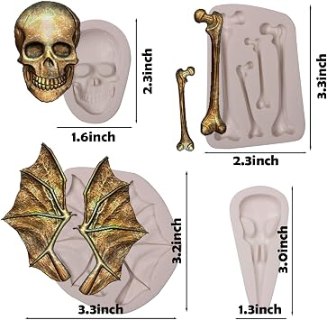Halloween Skull Bone Bat Wing Silicone Fondant Molds Set of 4