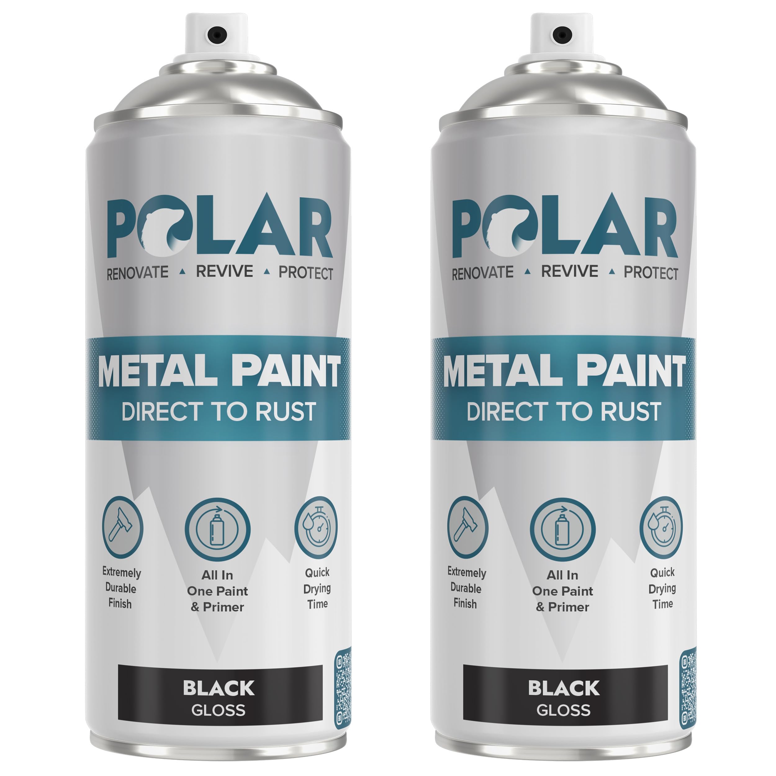 Polar Gloss Black Direct to Rust Spray Paint - 2 x 13.5fl oz - Protect and Stop Rust & Corrosion - Primer, Undercoat, Topcoat - Quick Dry Formula - Ideal for Metal, Wood, Plastic and Ceramic Surfaces