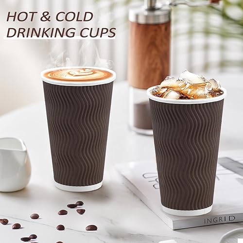 Miniatura 10 de Paquete de 120 tazas de café de 12 onzas, vasos de café desechables de papel corrugado con ondas de 12 onzas, tazas de papel kraft para llevar