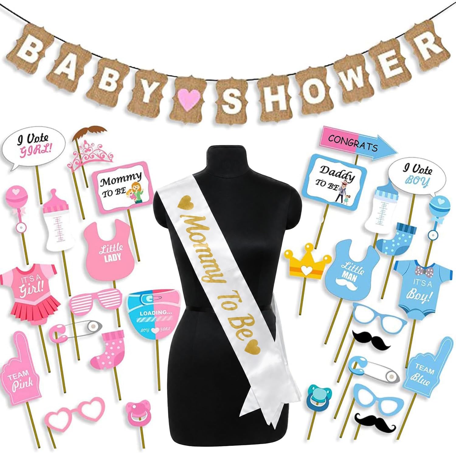 Baby Shower Decoration Items - 31pcs Baby Shower Props For Photoshoot | With Mom To Be Sash | Mom To Be Props | Mom To Be Dad To Be | Babyshower Props | Maternity Shoot Props