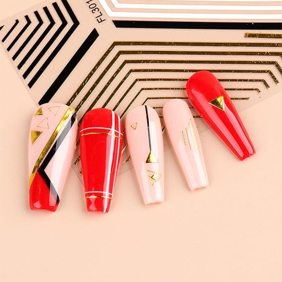 French Metallic Line Nail Art Stickers Decals Self-Adhesive Rose Gold Metal Curve Stripe Design Self-Adhesive Manicure Tips Nail Decoration for Women Girls Manicure DIY Nail Salon (One Size,Color8)